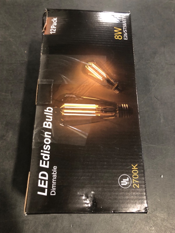 Photo 1 of TJOY 12 Pack Vintage 8W ST58 LED Edison Light Bulbs, Dimmable, 60W Equivalent, 800Lumens, 2700K Warm White, E26 Base LED Filament Bulb, CRI80+, Antique Glass Style for Home, Bedroom, Office, Farmhouse