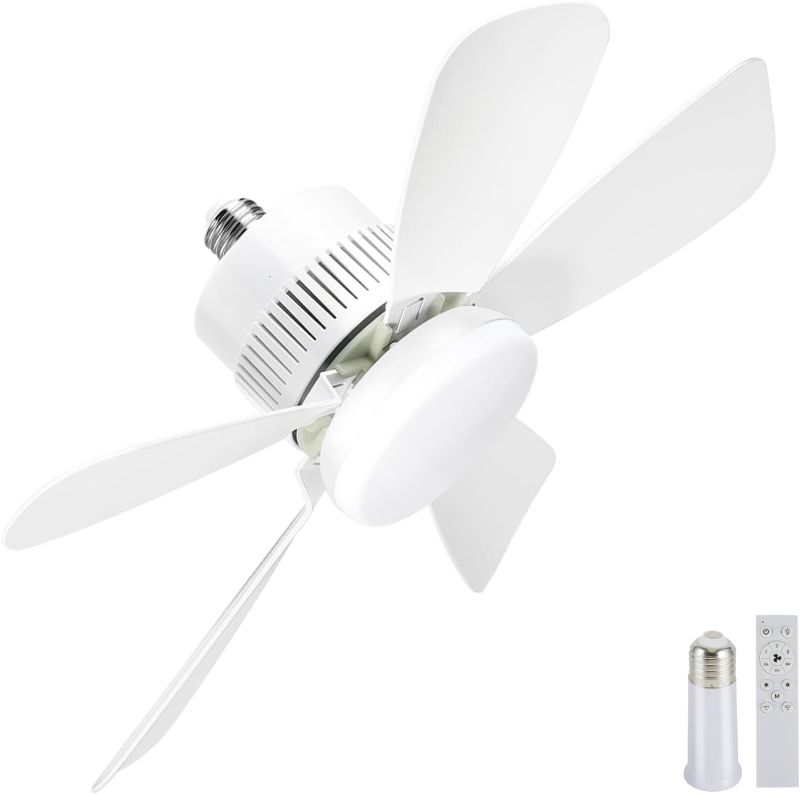 Photo 1 of Socket Light Fan with Remote(Pairing Required), Light Socket Ceiling Fan – Turbo Airflow, Whisper Quiet, Memory Save, Smooth Dimming 1000 LM CRI 80+, Screw In Design for Small Rooms, Garages & Dorms