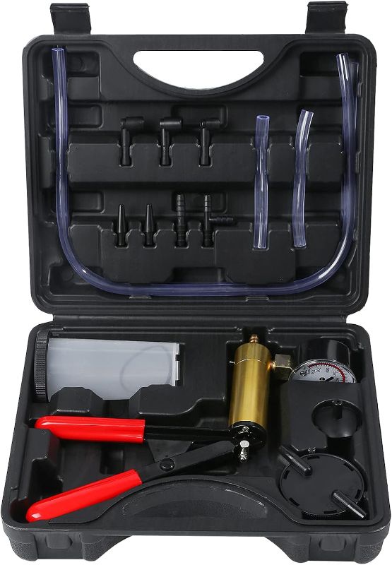 Photo 1 of Brake Bleeder Kit with Hand Vacuum Pump with Gauge Adapters Automotive Brake Fluid Bleeding Set for Bike Car Truck (Black)
