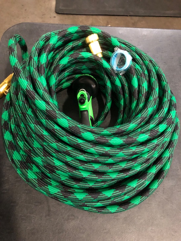 Photo 1 of 75FT NON-EXPANDABLE Garden Hose Ultra Lightweight Hose & Flexible Water Hose with 10-Pattern Spray Nozzle- Explosion-proof, High-Strength Special Cloth Cover with 3/4" Brass Connector.