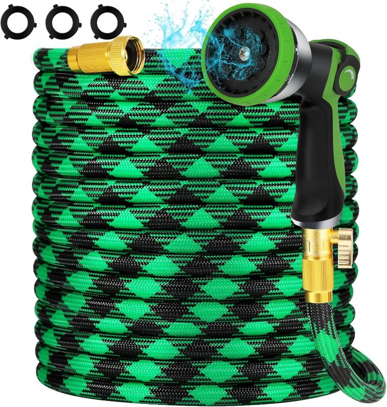 Photo 1 of 75FT NON-EXPANDABLE Garden Hose Ultra Lightweight Hose & Flexible Water Hose with 10-Pattern Spray Nozzle- Explosion-proof, High-Strength Special Cloth Cover with 3/4" Brass Connector.
