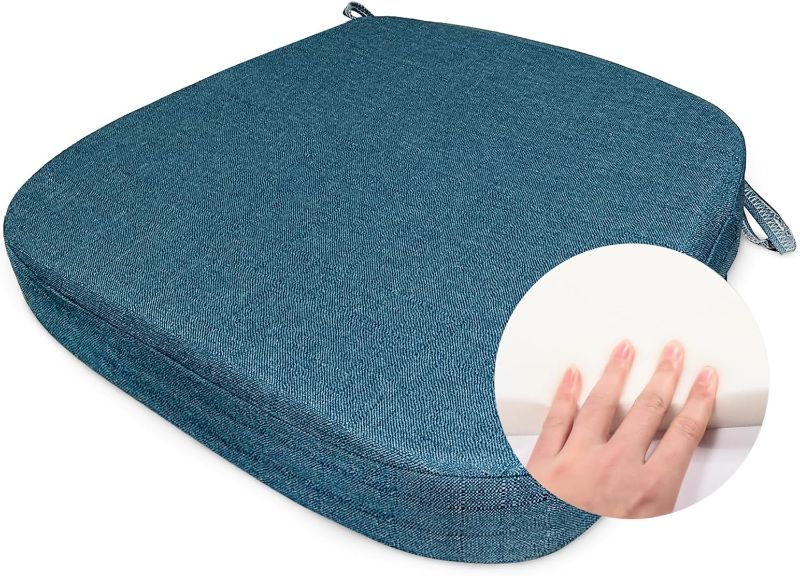 Photo 1 of Chair Cushion with Ties for Dining Chairs Memory Foam Thick Kitchen Chair Pad 17" x 16.5" x 2"with Machine Washable Cover Seat with Zipper Indoor Chair for Room,Office etc-Blue