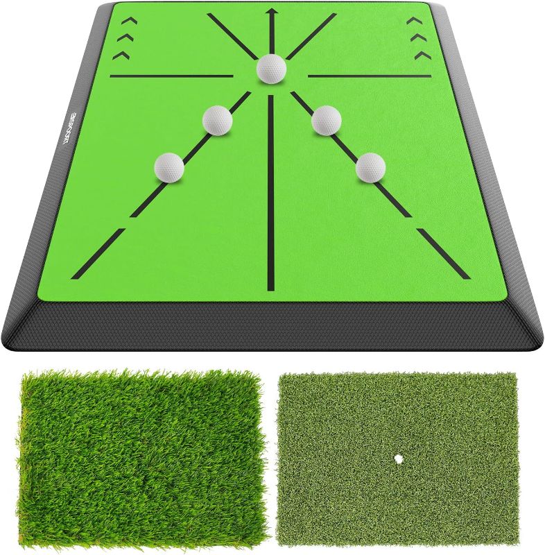 Photo 1 of 3-in-1 Golf Practice Mat 12"x16" with Heavy Duty Rubber Base - All Weather Indoor/Outdoor Training Mat for Driving, Chipping & Swing Drills - Ideal Golf Gift for Men, Dad, Husband.