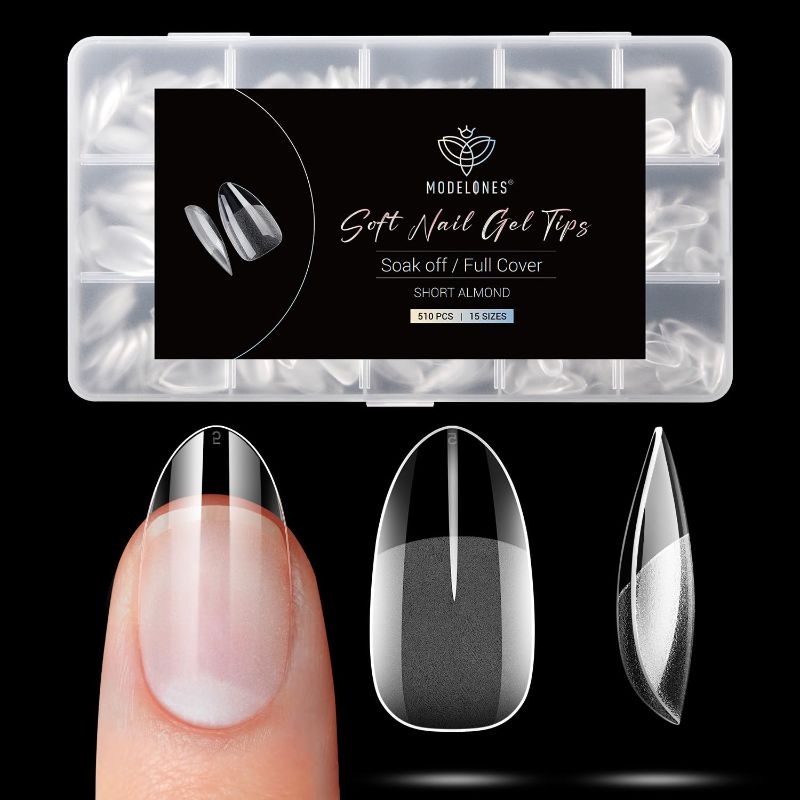 Photo 1 of Modelones Short Almond Fake Nail Tips - 510Pcs Gel Tips Pre-shaped Half Matte Full Cover Clear Acrylic Gel Kit False Press on Nails for Extension DIY Salon 15Sizes

