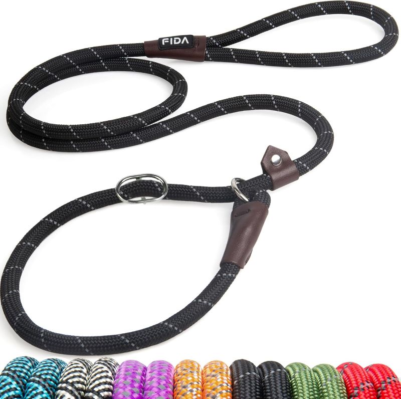 Photo 1 of Fida Durable Slip Lead Dog Leash, 6 FT x 1/2" Heavy Duty Dog Loop Leashes, Comfortable Strong Rope Slip Leash for Large Medium Dogs, No Pull Pet Training Lead with Highly Reflective(1/2", Black)
