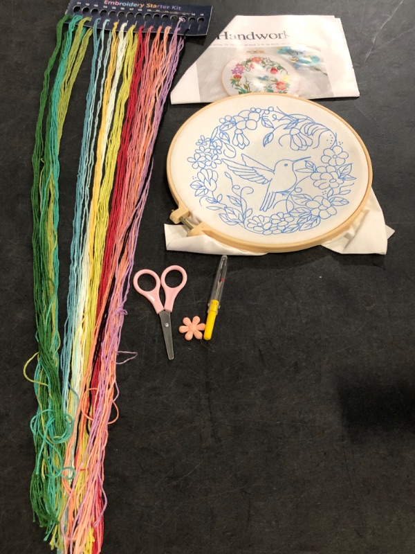 Photo 1 of Different Picture to Sew** Embroidery Kit for Beginners, Flowers and Leaves Embroidery Practice Kit, Hand Floral Embroidery Starter Kit for Adults with Video Step by Step Instructions, Hoops, Threads and Needles