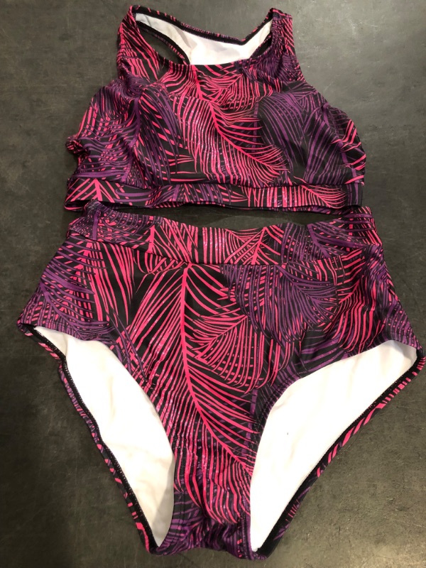 Photo 1 of (M) High Waisted Bikinis for Women High Neck Sporty Racerback Crop Top Swimsuit High Cut Two Piece Bathing Suit