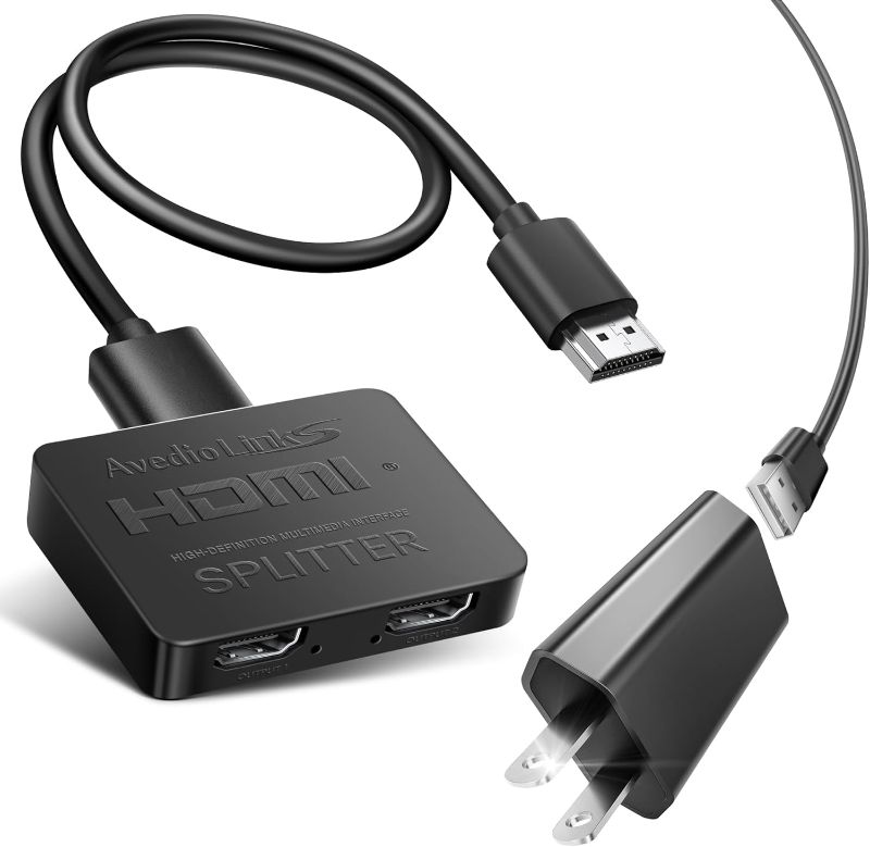 Photo 1 of HDMI Splitter 1 in 2 Out Mirror only[with 4 Ft HDMI Cable and Power Adapter], HDMI Splitter for Dual Monitors Not Extend Different Screen, Support Full HD 1080P 3D for Fire Stick
