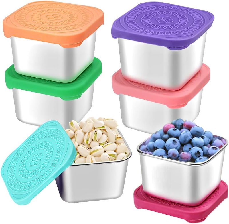 Photo 1 of 6Pack 6oz Stainless Steel Snack Containers for Kids, Easy Open Leak Proof Metal Toddler Snack Containers with Silicone Lids, Stackable Metal Toddler Lunch Box for Daycare, School and Travel