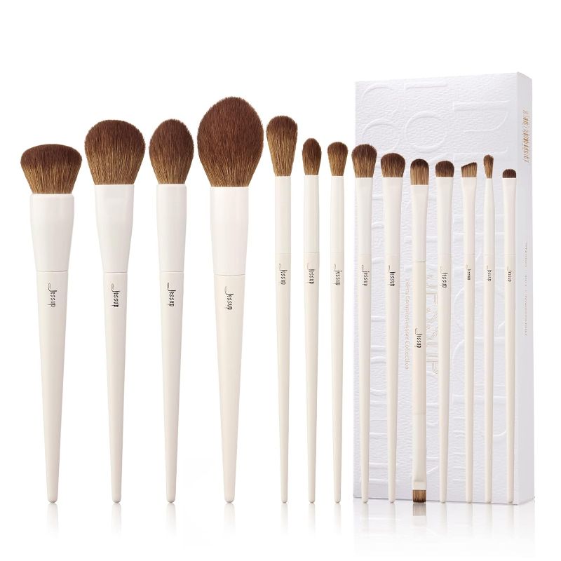 Photo 1 of Jessup Makeup Brushes 14Pcs Makeup Brush Set Premium Synthetic Powder Foundation Contour Blush Concealer Eye Shadow Blending Liner Make Up Brush Kit Light Grey T329