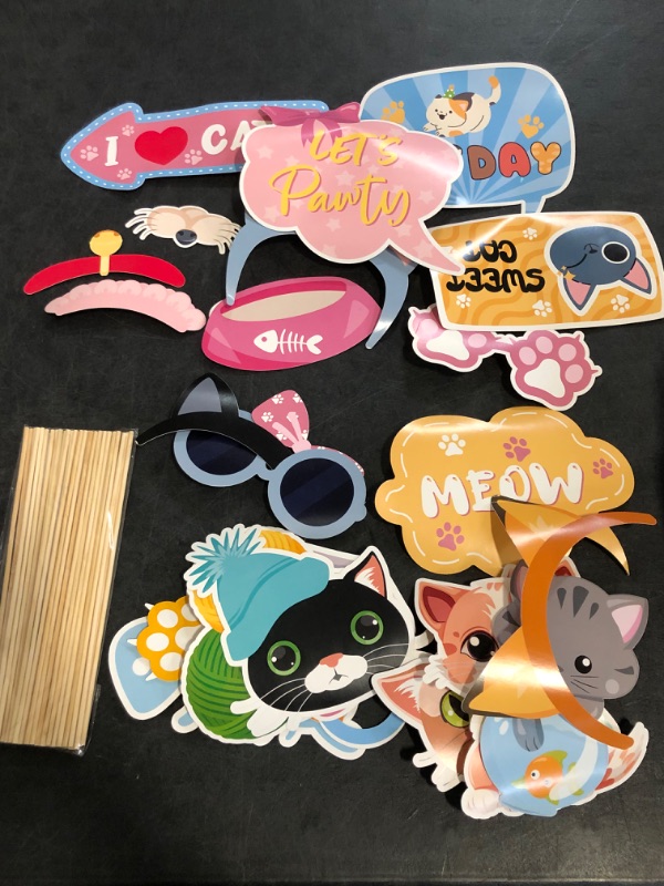 Photo 1 of Maicaiffe Cat Photo Booth Props - 25 Pcs Kitten Mewoday Party Selfie Props Favors Supplies - Baby Shower Pet Cat Birthday Party Centerpiece Sticks - Let's Pawty Party Decorations