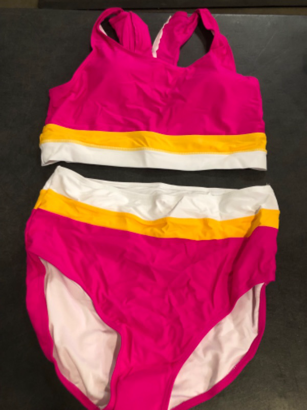 Photo 1 of (XL) Women's High Waisted Bikini Sets Two Piece Swimsuit Color Block Sporty Athletic Moderate Coverage Bathing Suits