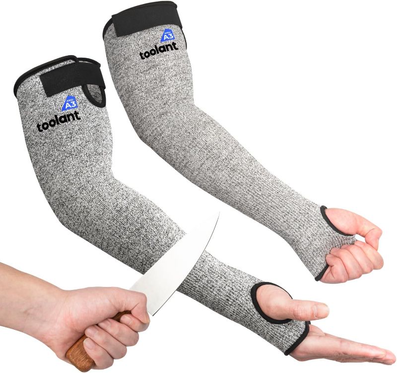 Photo 1 of One Size Cut Resistant Farmers Sleeves with Thumb Hole, Arm Protectors for Thin Skin and Bruising, for Gardening, Welding, Kitchen, Arm Guards for Biting, Pet Grooming, Grey, 1 Pair