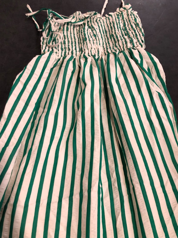 Photo 1 of (S) Lentta Women's Striped Smocked Maxi Dress Causal Spaghetti Strap Stretchy Flowy Swing Long Dress with Pockets
