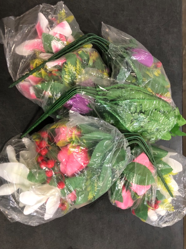 Photo 1 of XONOR Artificial Cemetery Flowers with Vase, Set of 2 Artificial Rose Lily Bouquet Graveyard Memorial Flowers for Cemetery Headstones Decoration