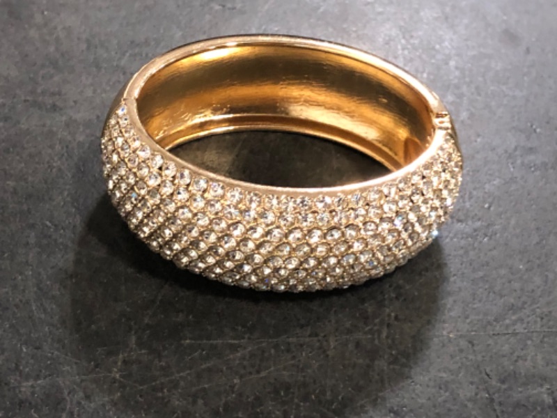 Photo 1 of Gold Chunky Bangles Bracelets for Women Pearl/Rhinestone Cuff Bracelets Wedding Prom Bangles Jewelry