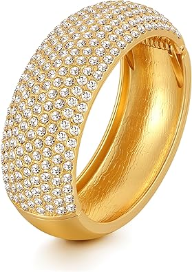 Photo 1 of Gold Chunky Bangles Bracelets for Women Pearl/Rhinestone Cuff Bracelets Wedding Prom Bangles Jewelry
