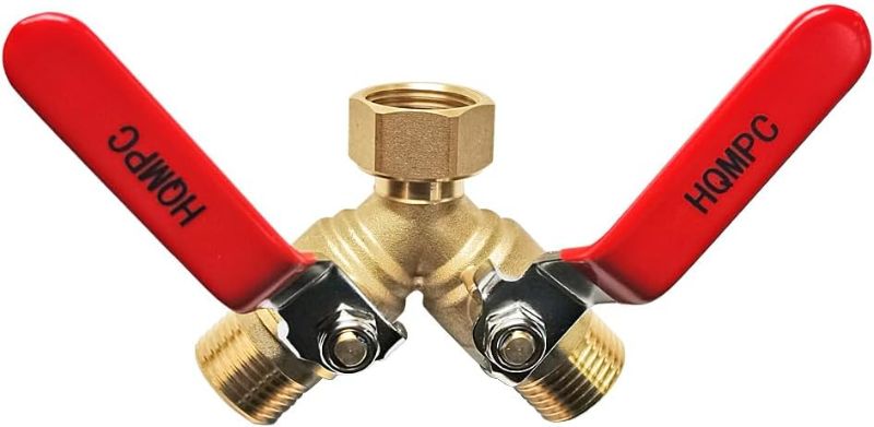 Photo 1 of HQMPC Garden Hose Y Valve Hose Splitter Brass Hose Splitter With Stainless Steel Long Handle Brass Y Valve Water Garden Hose Adapter 2 Way Y Valve 3/4" GHT Thread