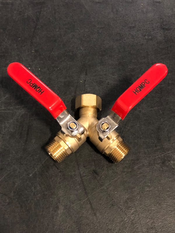 Photo 1 of HQMPC Garden Hose Y Valve Hose Splitter Brass Hose Splitter With Stainless Steel Long Handle Brass Y Valve Water Garden Hose Adapter 2 Way Y Valve 3/4" GHT Thread