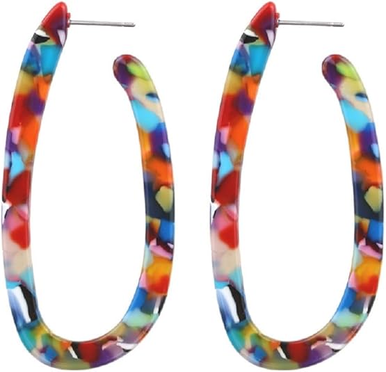 Photo 1 of Boho Colorful Acrylic Earrings for Women Multicolor Resin Geometry Earrings Statement Dangles Drop Earrings
