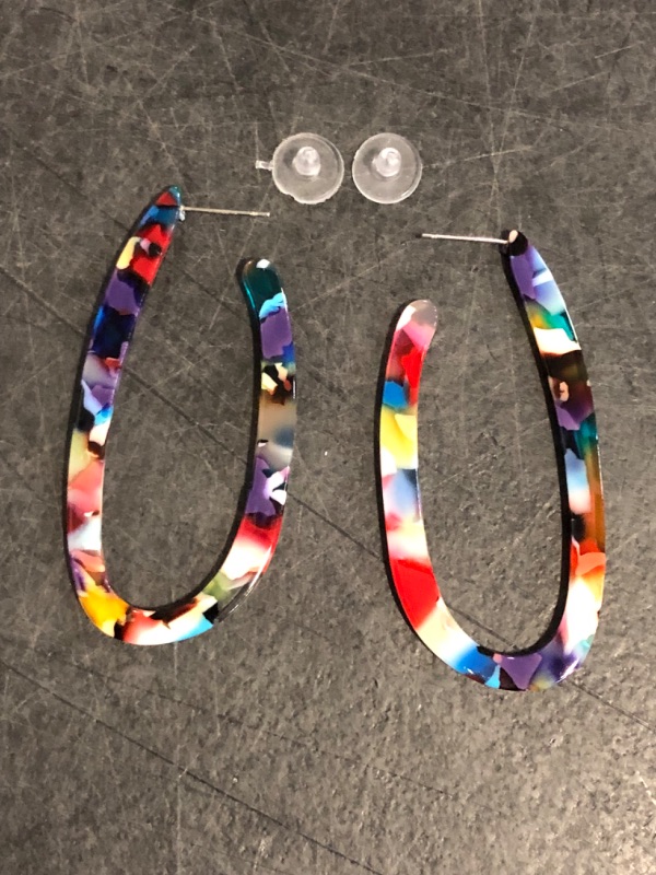 Photo 1 of Boho Colorful Acrylic Earrings for Women Multicolor Resin Geometry Earrings Statement Dangles Drop Earrings