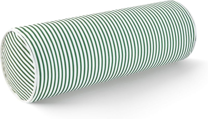 Photo 1 of Hofdeco Premium Coastal Patio Indoor Outdoor Bolster Pillow Cover Only, 6"x20" Water Resistant for Backyard, Couch, Green Stripe