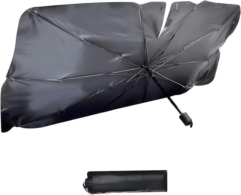 Photo 1 of Foldable Windshield Sunshade Umbrella, Car Sun Shade Windshield, Protect Sun Rays & Heat Damage Keep Cool, Summer Sunshade Accessories for Most Cars (31" x 55")