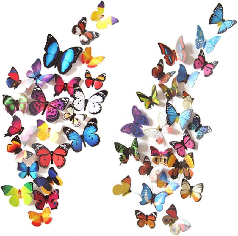 Photo 1 of 80 PCS Butterfly Wall Decor Waterproof Removable Reusable Wings Foldable Plastic Butterflies Wall Stickers for Home Room Bedroom Nursery Decor