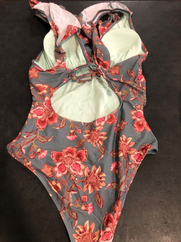 Photo 1 of (L) CUPSHE Women's Ruffled One Piece Swimsuit V Neck Lace Up