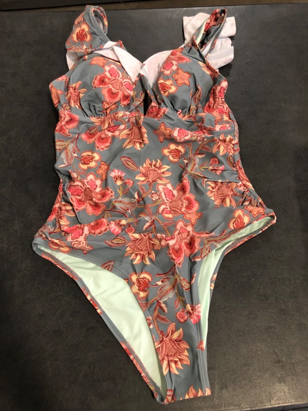 Photo 1 of (L) CUPSHE Women's Ruffled One Piece Swimsuit V Neck Lace Up