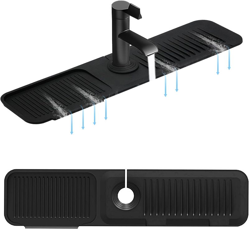 Photo 1 of 5° Slope Kitchen Sink Faucet Mat, Kitchen Sink Splash Guard, Silicone Material Easy to Clean, 24*5.5 inch Large Size, Suitable for Bathroom, Laundry Room and RV,black