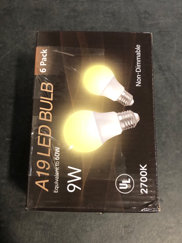 Photo 1 of TJOY 6 Pack A19 LED Light Bulbs, 60 Watt Equivalent LED Bulb, Soft Warm White 2700K, Efficient 9W, E26 Standard Base, Non Dimmable Energy Saving Lightbulb, 800LM, 80 CRI, 120V, UL Listed