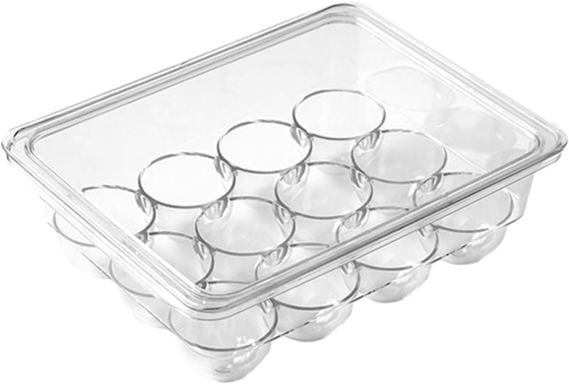 Photo 1 of Egg Storage Container Fridge Eggs Organizers Pantry Organization Egg Drawer Egg Holder for Refrigerator Eggs Tray Bins for Fridge Shelf, 12 grids