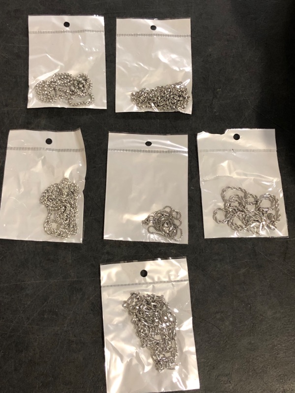 Photo 1 of 6 Pcs Silver Chains, Stainless Steel Cuban Link/Rope/Box/Figaro/Square Rolo/Wheat Chain Necklace Jewelry Set for Men Women
