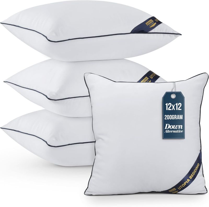 Photo 1 of Utopia Bedding Throw Pillow Inserts (Pack of 4, White), 12 x 12 Inches Decorative Indoor Pillows for Sofa, Bed, Couch, Cushion Sham Stuffer