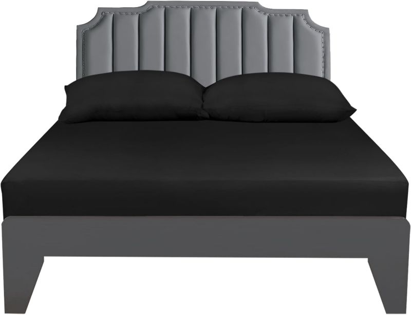 Photo 1 of Lirex Fitted Sheet, Twin XL Size 100% Cotton 300 Thread Count Soft Breathable Fitted Sheet, 100x190cm, Black