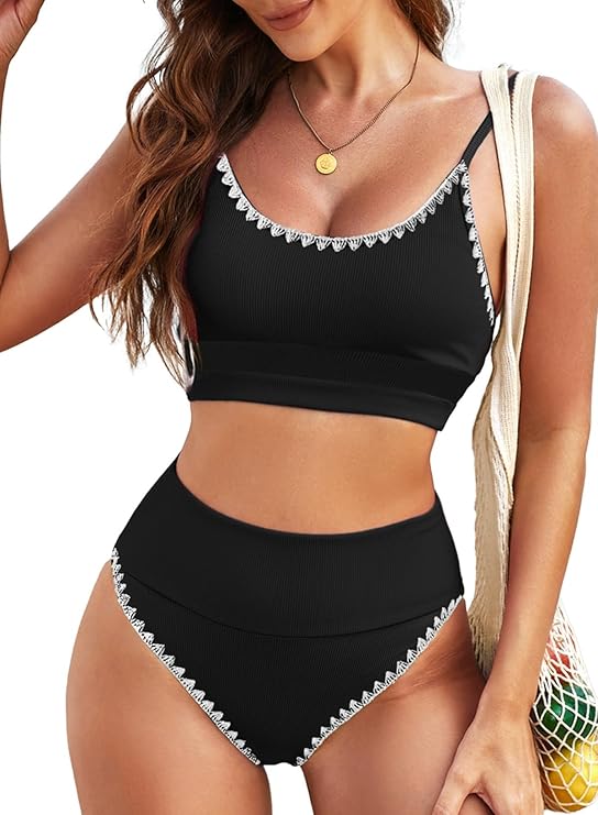 Photo 1 of (XL) Herseas Womem 2 Piece High Waisted Bestselling Bikini Set Color Block Swimsuit 2025 Summer Beach Swim Bathing Suit