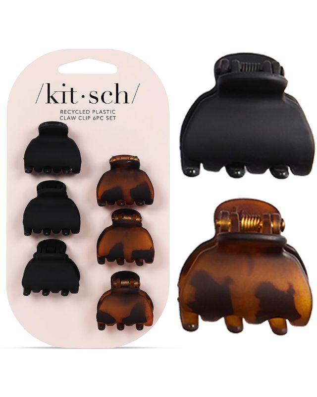 Photo 1 of Kitsch Recycled Plastic Mini Hair Clips for Women - Tortoise & Black Claw Clips for Thin Hair, 6 pcs