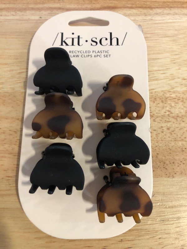 Photo 1 of Kitsch Recycled Plastic Mini Hair Clips for Women - Tortoise & Black Claw Clips for Thin Hair, 6 pcs
