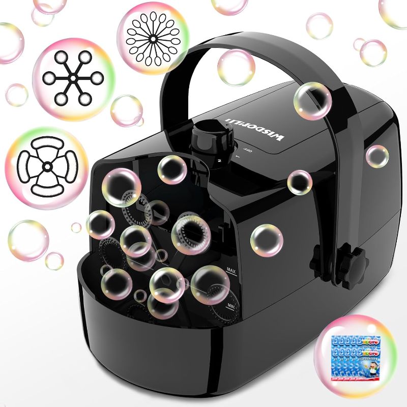 Photo 1 of Bubble Machine, 3 in 1 Bubble Maker, Bubble Blower with Replaceable Bubble Wands, 8000+ Colorful Bubbles Per Minute, Operated by Plug-in or Batteries, Bubble Toys for Indoor Outdoor Birthday Party