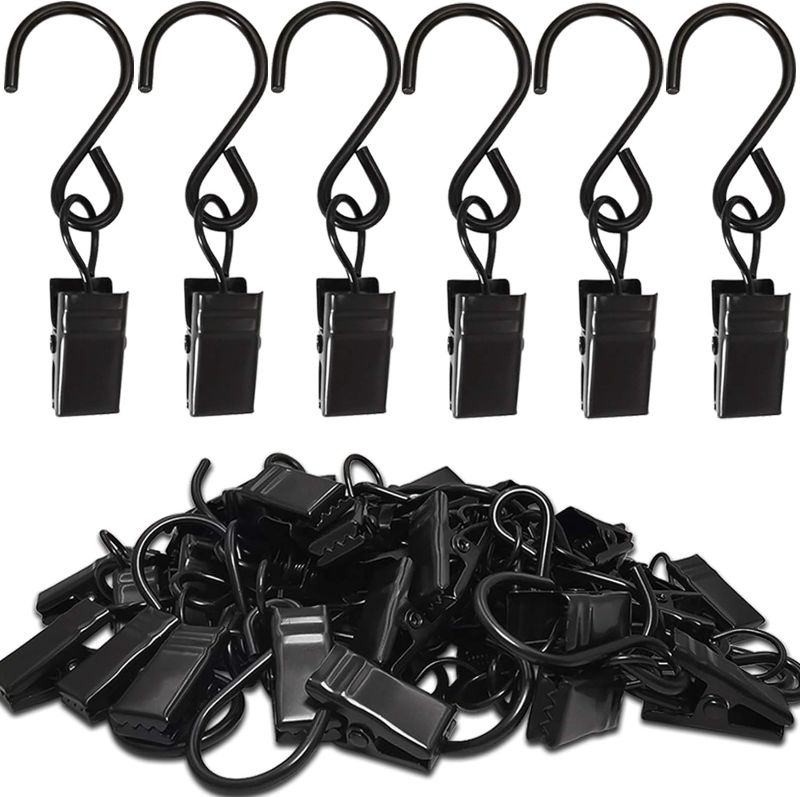 Photo 1 of Stainless Steel S Hooks Curtain Clips, 50 Pack Hanging Party Lights Clips Hangers Gutter Photo, Art Craft Display, 2.4 Inch Long, Black
