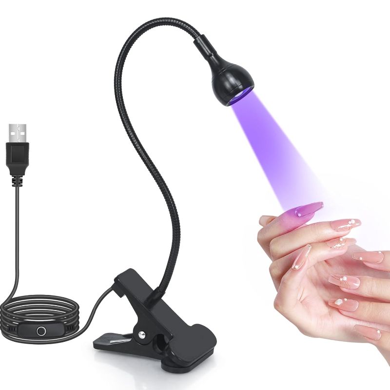 Photo 1 of UV Nail Lamp - UV Light for Gel Nails, LED Gooseneck Flash Cure Lamp for Nails, Manicure Dryer Black Light with Clamp, 365+395nm Wavelength 5V 3W 4 Levels Dimming