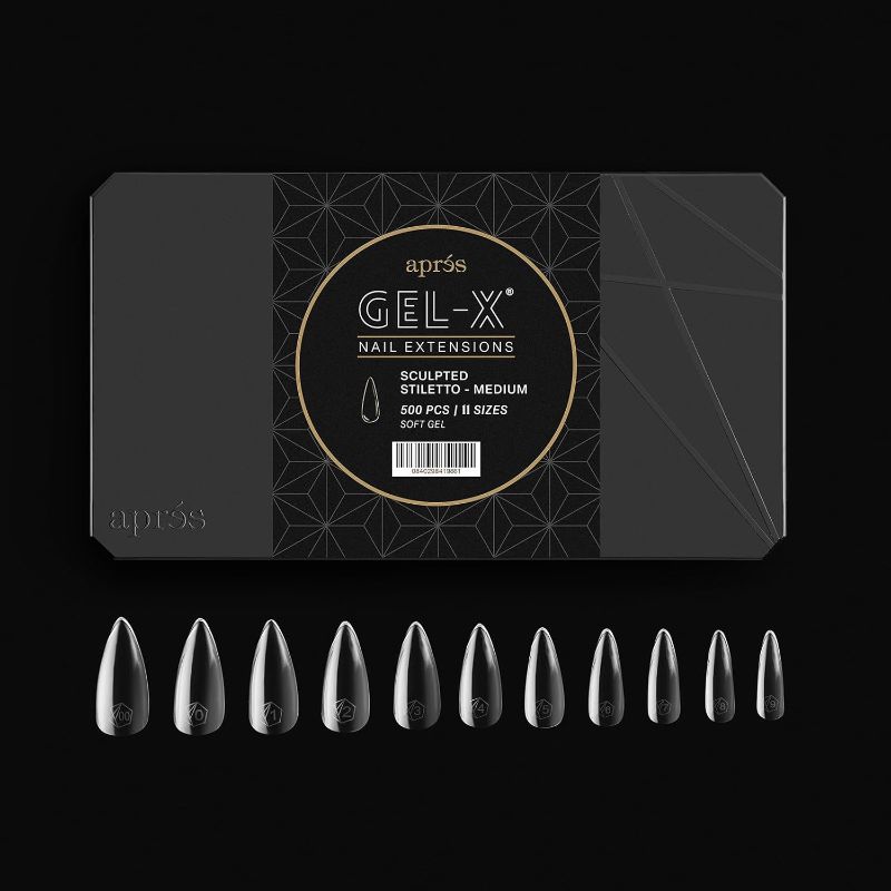 Photo 1 of Apres Gel-X® Sculpted Stiletto Medium Tip Box | 500pc Gel-X Tips, 11 Sizes 00-9, Premium Quality