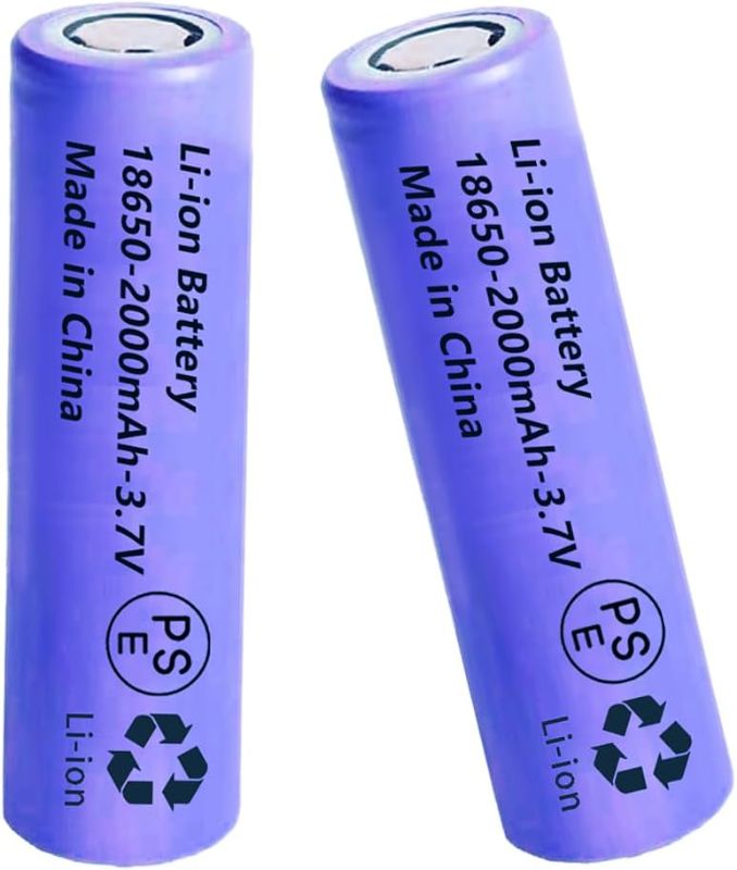 Photo 1 of 18650 Battery, 2 Packs 3.7V 18650 Battery Flat Top 18650 Rechargeable Batteries for Headlamp, LED Flashlight, Electronic Devices etc (Purple)