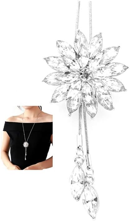 Photo 1 of Cathercing Rhinestone Lotus Floral Pendant Long Necklace for Women Sweater Chain Statement Necklace Choker Adjustable Elegant Jewelry Accessories Dressy Collocation Winter Evening Party Wedding