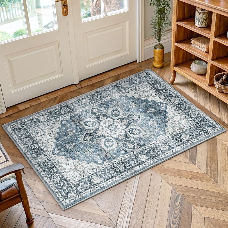 Photo 1 of AMADA HOMEFURNISHING 2x3 Washable Area Rug, Low-Profile Entryway Rug with Non-Slip Backing & Durable Edge Binding, Vintage Rug Pattern, Small Rugs for Entryway, Kitchen & Living Room
