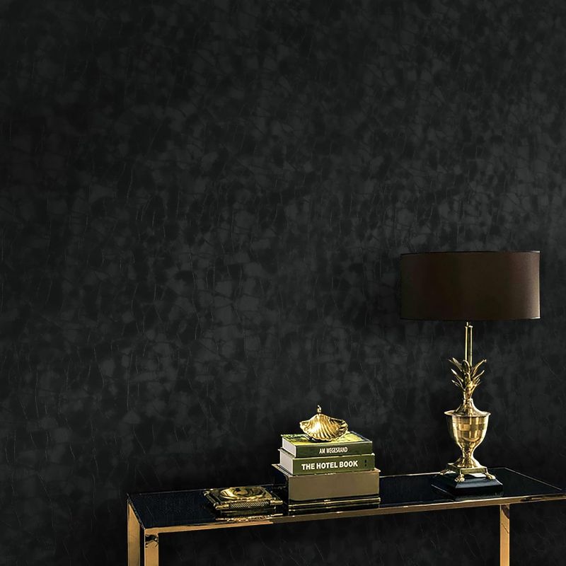 Photo 1 of Yasinet Peel and Stick Wallpaper Black Removable Wallpaper Modern Black Embossed Thicken Self Adhesive Textured Contact Paper for Cabinets Walls Waterproof Vinyl Roll 78.7"x 15.7"