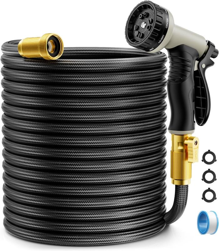 Photo 1 of Garden Hose Non-Expandable 50ft, Outdoor and Garden Flexible Water Hose with 10 Function Nozzles, Portable, Kink-Free, Rust Proof, Lightweight Hose for Yard, Car Wash, Lawn, Camper, Easy to Store