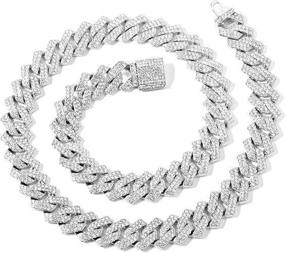 Photo 1 of Diamond Cuban Link Chain Necklace for Women Men 15mm Chunky Silver Iced Out Chain Choker Necklace