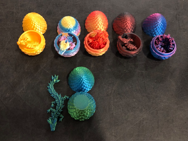 Photo 1 of 6 Pack 3D Printed Dragon in Egg - Mini 3D Eggs with Articulated Crystal Dragon Inside, Cute Fidget Toy, Birthday Gift, Desk Pet Figure, Easter Basket Essentials (6A1)